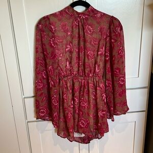 Free People homemade Floral Bell Sleeve Open back Romper